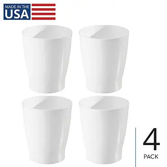 Small Round Plastic Bathroom Trash Can - Set of 4 - White - Made in USA New Arrival