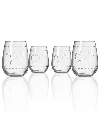 Fleur De Lis Stemless Wine Tumbler 17oz - Set of 4 Glasses Popular