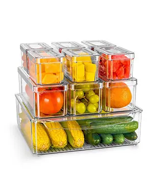 Wholesale 10 Pack Clear Stackable Refrigerator Storage Bins with Lids - Perfect for Kitchen Organization, Pantry and Fridge Storage