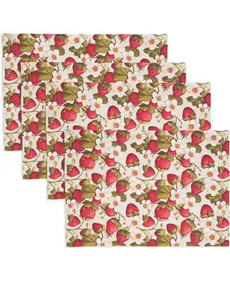 Breezy Juicy Strawberry Cotton Placemats, 14" x 20", Set of 4 Wholesale