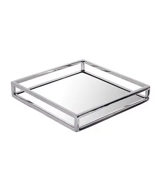 Editor’s Pick Large Square Mirrored Tray with Chrome Rails