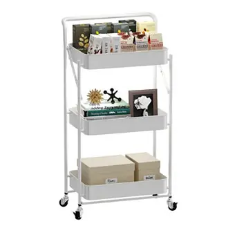 One Day Deal 4 tier Rolling Utility Cart with Lockable Wheels, Adjustable Baskets Metal Storage Cart for Home Kitchen
