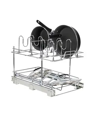 Glidez Multipurpose Chrome-Plated Steel Pull-Out/Slide-Out Basket Storage Organizer for Pots and Lids 2-Tier Dual-Slide Design Bargain