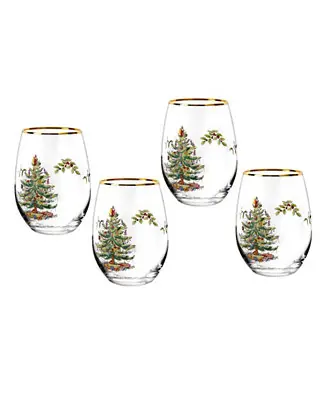Super Sale Christmas Tree Stemless Wine Glasses, Set of 4