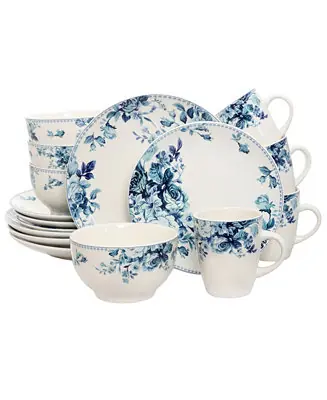 Blue Rose 16 Pc. Dinnerware Set, Service for 4 In Demand