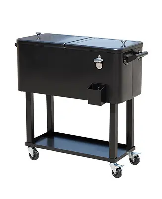 80 QT Rolling Cooling Bins Ice Chest on Wheels Outdoor Stand Up Drink Cooler Cart for Party, Black Latest