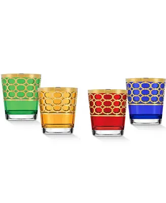 Multicolor Double Old Fashion with Gold-Tone Rings, Set of 4 Today Only