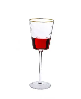Reduced Price Set of 6 Pebble Glass Wine Glasses with Gold Tone Rim