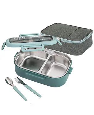 Shop Now 28OZ Compartment Bento Lunch Box With Lunch Bag And Cutlery Set, Green