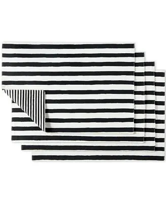 Hand Painted Shirting Stripe Placemat 13" x 19", Set of 4 Fresh Stock