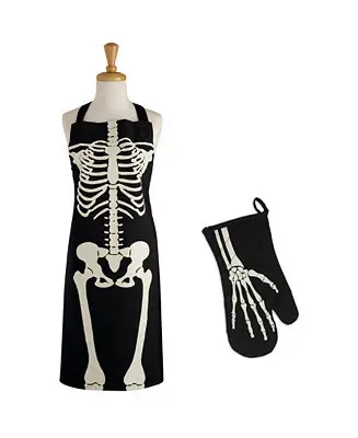 Skeleton Print Apron Oven Mitt Kitchen Set Low Price