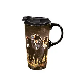 Ceramic Travel Cup, 17 OZ. ,w/box, Running Horses Editor’s Pick