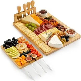Bamboo Cheese Board Set – Extra Thick Charcuterie Board with 4-Piece Knife Set Weekend Sale
