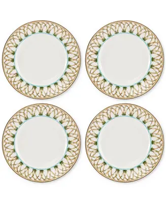 British Colonial Bamboo Accent Plates, Set of 4 Free Returns