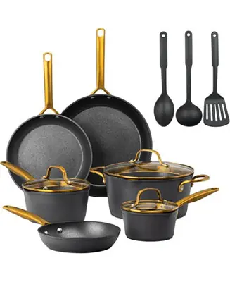 Price Drop Armor Max Gold 14 Piece Hard Anodized Ultra Release Cookware Set