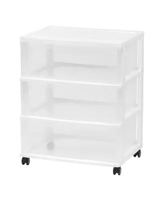 Authentic USA 3 Drawer Wide Storage Drawer Cart with Caster Wheels, Plastic Rolling Dresser for Home Closet Bedroom Bathroom Office Laundry Kitchen Craft Room Nursery and School Dorm, Gray/Clear