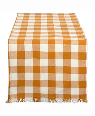 Pumpkin Spice Heavyweight Check Fringed Table Runner 14" X 108" Next Day Delivery