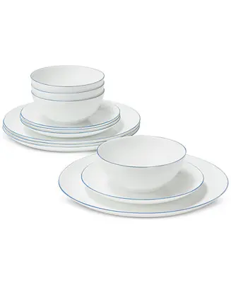 Super Sale Opal Glass Blue Rim 12 Pc. Dinnerware Set, Service for 4