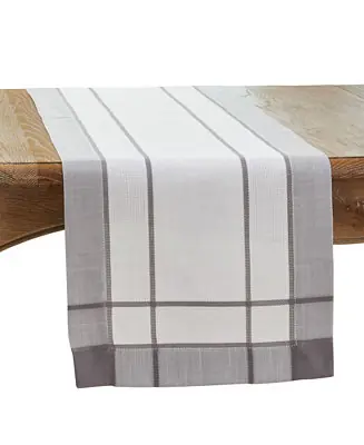 Crafted Long Table Runner with Banded Border Design, 108" x 16"
