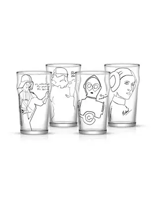 Star Wars Striking Sketch Characters Collection Print 19.2 Oz Glasses Set, 4 Pieces Warranty Included