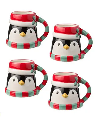 Top Rated Christmas Whimsy Penguin 3-D Mugs, Set of 4