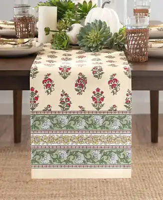 Nomad Harvest Block Print Table Runner, 13" x 70" Genuine