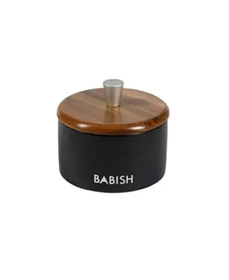 Secure Checkout Stoneware Salt Cellar W/ Wood Lid - Stoneware - 4" X 3.5"
