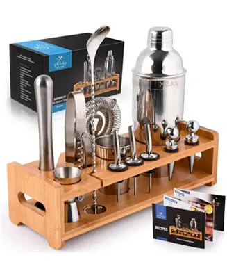 Best Price 24 Piece Professional Stainless Steel Bartender Set with Bamboo Stand