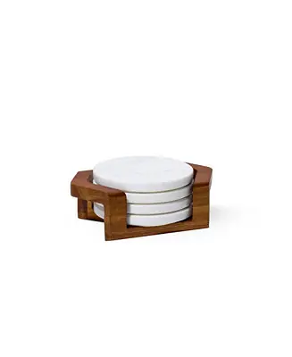 Chevron Coaster Set with Holder in Acacia Wood and Marble Direct From Factory