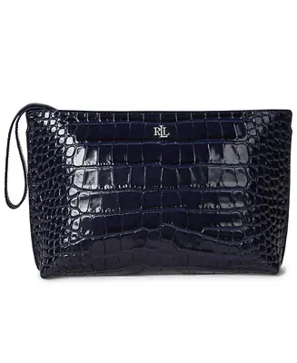 Next Day Delivery Crocodile-Embossed Leather Zipper Pouch