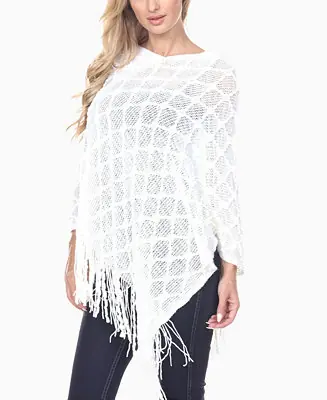 Women's Open Knit Fringe Poncho Sweater Exclusive
