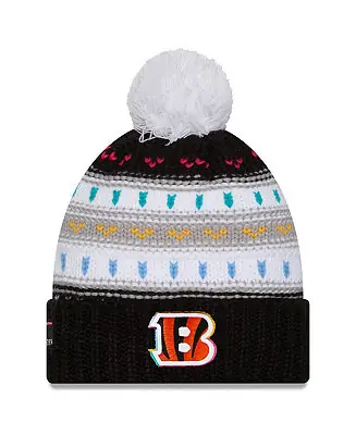 Women's Black Cincinnati Bengals 2025 NFL Crucial Catch Cuffed Knit with Pom Hat Place Order