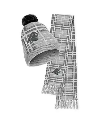 Women's Carolina Panthers Plaid Knit Hat with Pom and Scarf Set Get Yours
