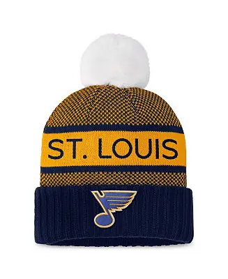 Best Choice Women's Navy/Gold St. Louis Blues Authentic Pro Rink Cuffed with Pom Knit Hat