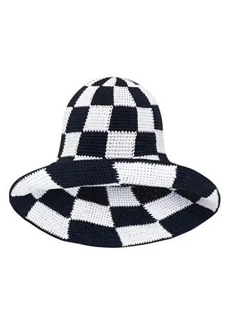 Shilo Checkered Crochet Hat In Black & White Instant Buy