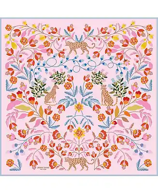Double Sided Wool Silk Scarf Of Pink Blossom Jungle Free Shipping