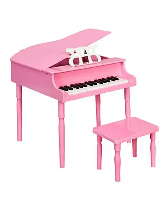 Pink 30-Key Wood Toy Kids Grand Piano with Bench and Music Rack Instant Buy