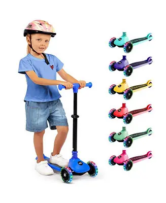 3-Wheel Foldable Kids Scooter - Child Toy Scooter with Built-in LED Wheel Lights, and Easy Maneuvering Lean-to-Steer Technology (Blue) Free Delivery