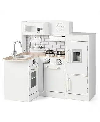 Kids Corner Kitchen Playset Wooden Play Kitchen with Microwave&Fridge Flash Sale