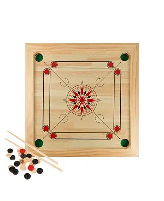 Brand New Hey Play Wooden Carrom Board Game with Cue Sticks