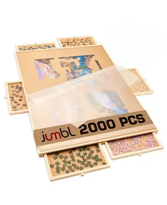 Must Have 2000-Piece Puzzle Board with Drawers, Lazy Susan & Cover - Rotating Wooden Jigsaw Puzzle Table