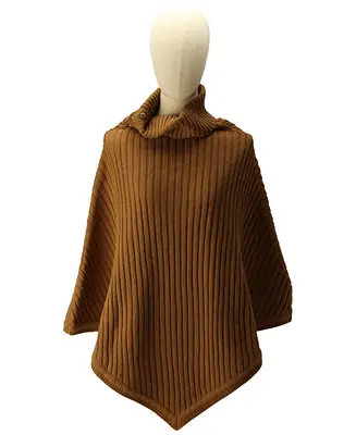 Cheap Women's Wide-Rib Button Turtleneck Poncho
