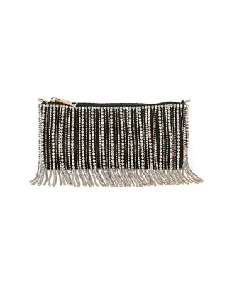 Woman's Piper Crystal Fringed Leather Zip Top Crossbody Factory Price