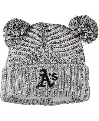 Hot Picks Women's Gray Oakland Athletics Dual Cuffed Knit Hat with Poms
