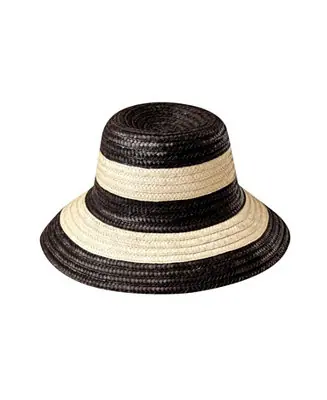 Nona Striped Bucket Palm Straw Hat In Black and Natural Viral