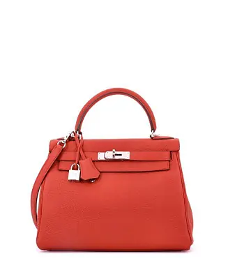 Pre-Owned HERMES Kelly 28 Handbag Red Togo with Palladium Hardware Last Chance