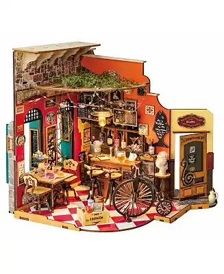 3D Puzzles Miniature House DIY Craft Kit, Wooden Puzzle Bar Restaurant Dollhouse for Adults Clearance