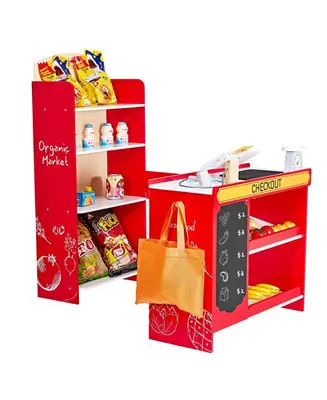 Kids Wooden Grocery Store Playset with Conveyor Belt and Scanner Free Delivery