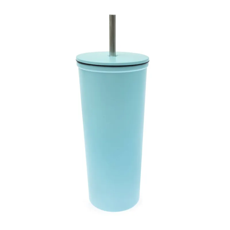 Shop Now Blue Metal Cup with Straw