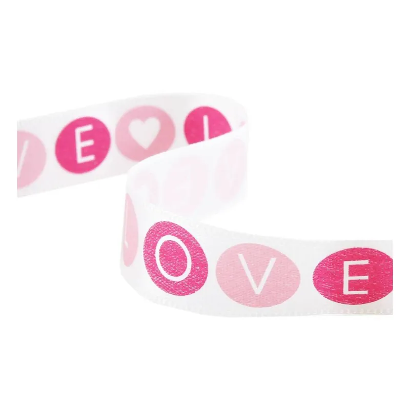 Pink Love Circles Satin Ribbon 15mm x 3.5m No Minimum Order